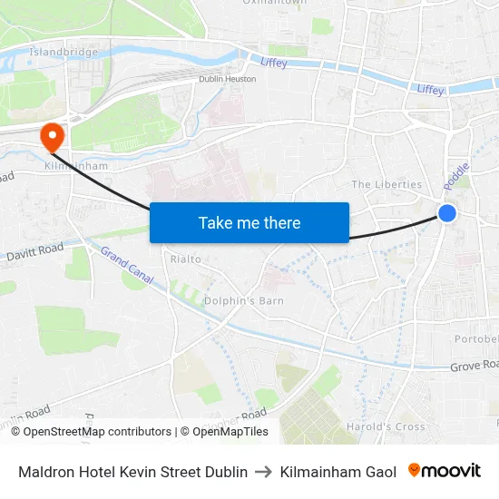 Maldron Hotel Kevin Street Dublin to Kilmainham Gaol map