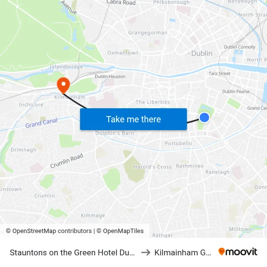 Stauntons on the Green Hotel Dublin to Kilmainham Gaol map