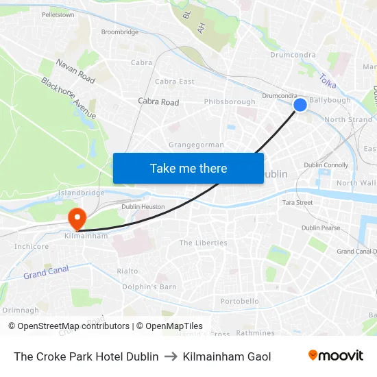 The Croke Park Hotel Dublin to Kilmainham Gaol map