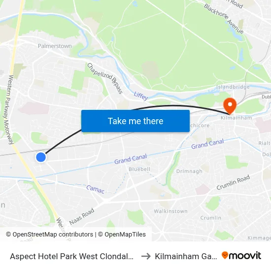 Aspect Hotel Park West Clondalkin to Kilmainham Gaol map