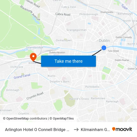 Arlington Hotel O Connell Bridge Dublin to Kilmainham Gaol map