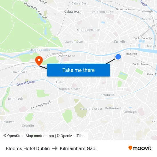 Blooms Hotel Dublin to Kilmainham Gaol map