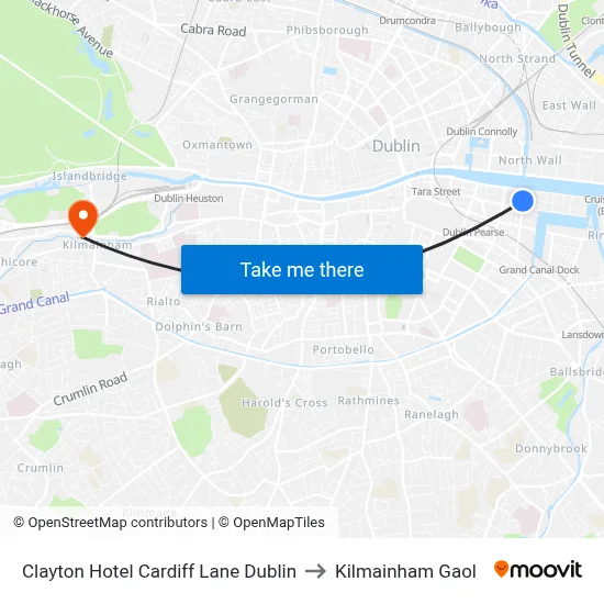 Clayton Hotel Cardiff Lane Dublin to Kilmainham Gaol map
