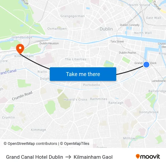 Grand Canal Hotel Dublin to Kilmainham Gaol map