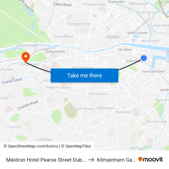 Maldron Hotel Pearse Street Dublin to Kilmainham Gaol map