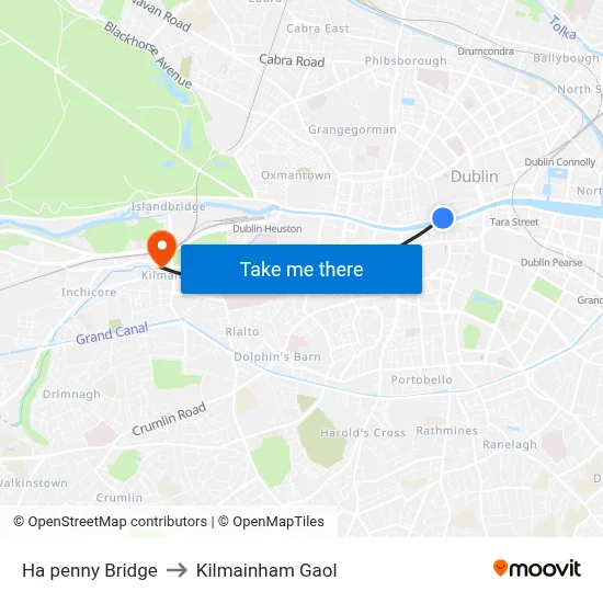 Ha penny Bridge to Kilmainham Gaol map