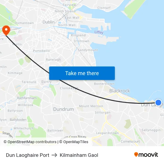 Dun Laoghaire Port to Kilmainham Gaol map