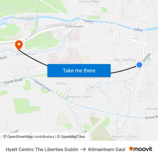 Hyatt Centric The Liberties Dublin to Kilmainham Gaol map
