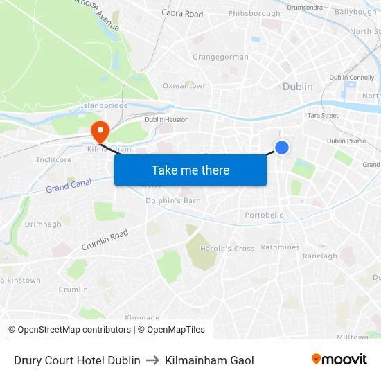 Drury Court Hotel Dublin to Kilmainham Gaol map