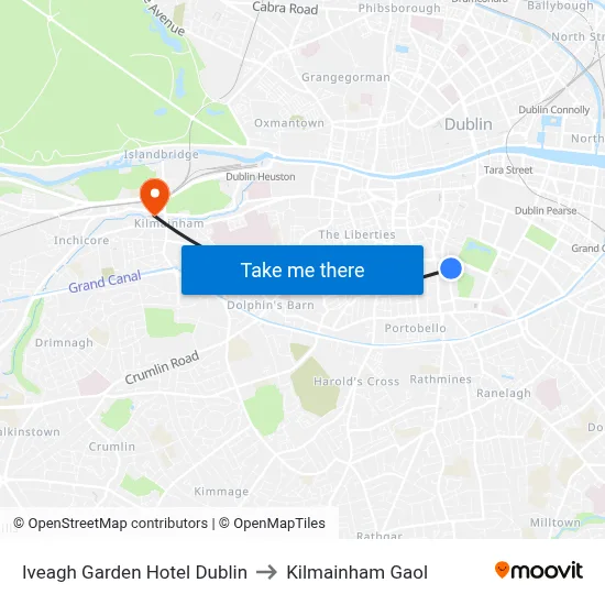 Iveagh Garden Hotel Dublin to Kilmainham Gaol map