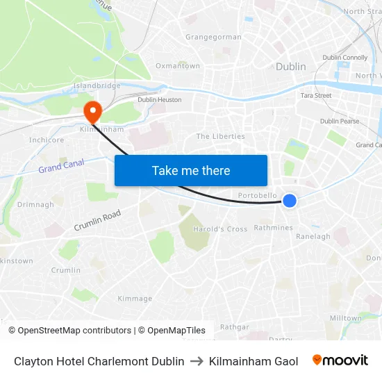 Clayton Hotel Charlemont Dublin to Kilmainham Gaol map
