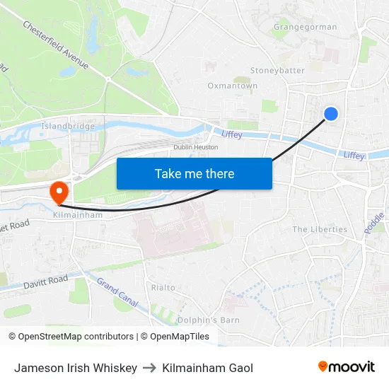 Jameson Irish Whiskey to Kilmainham Gaol map