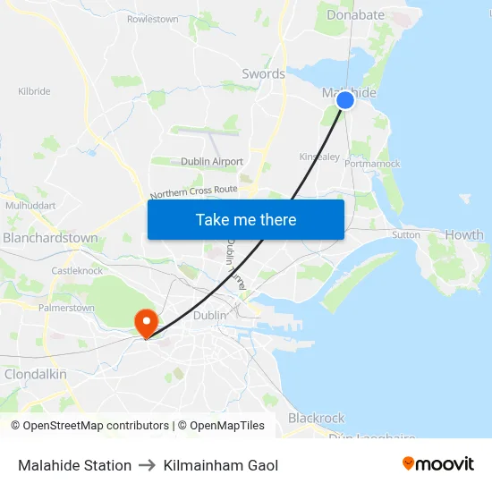 Malahide Station to Kilmainham Gaol map