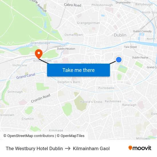 The Westbury Hotel Dublin to Kilmainham Gaol map