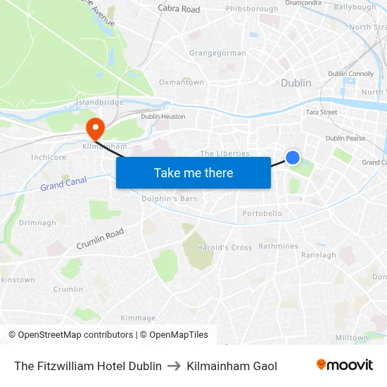 The Fitzwilliam Hotel Dublin to Kilmainham Gaol map