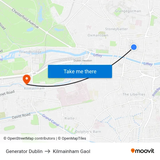 Generator Dublin to Kilmainham Gaol map