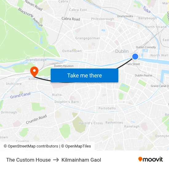 The Custom House to Kilmainham Gaol map
