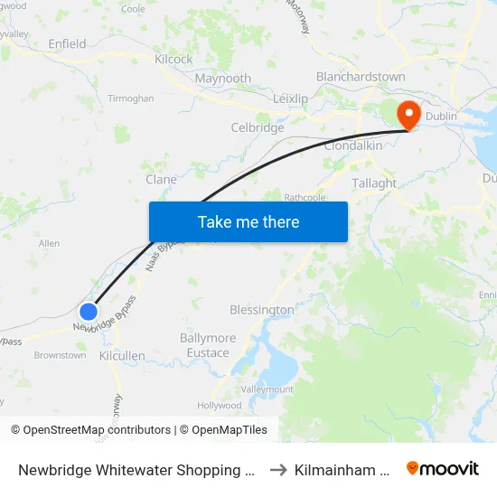 Newbridge Whitewater Shopping Centre to Kilmainham Gaol map
