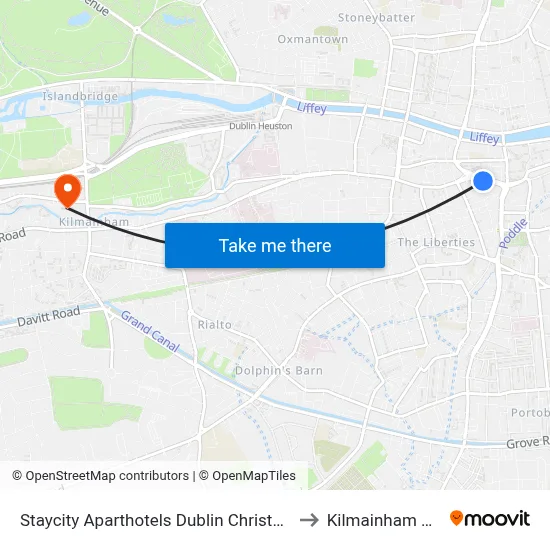 Staycity Aparthotels Dublin Christchurch to Kilmainham Gaol map