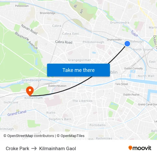 Croke Park to Kilmainham Gaol map