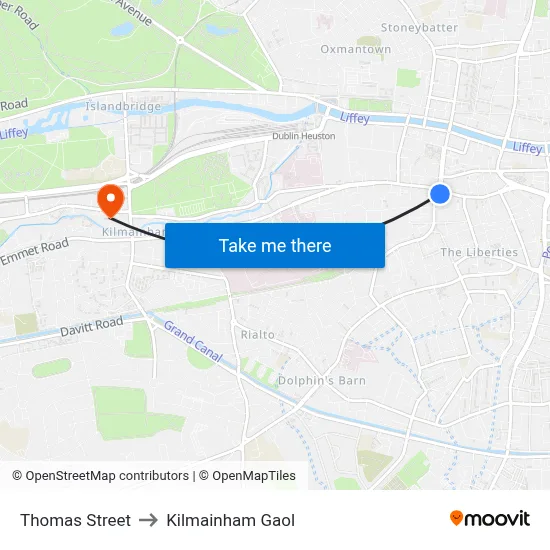 Thomas Street to Kilmainham Gaol map