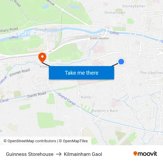 Guinness Storehouse to Kilmainham Gaol map