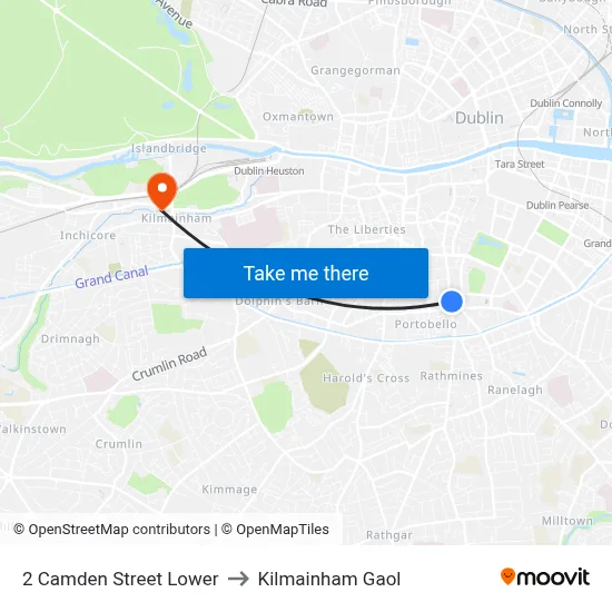 2 Camden Street Lower to Kilmainham Gaol map