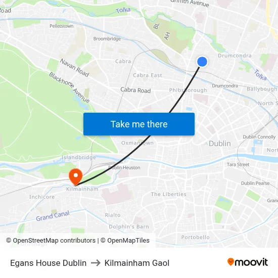 Egans House Dublin to Kilmainham Gaol map