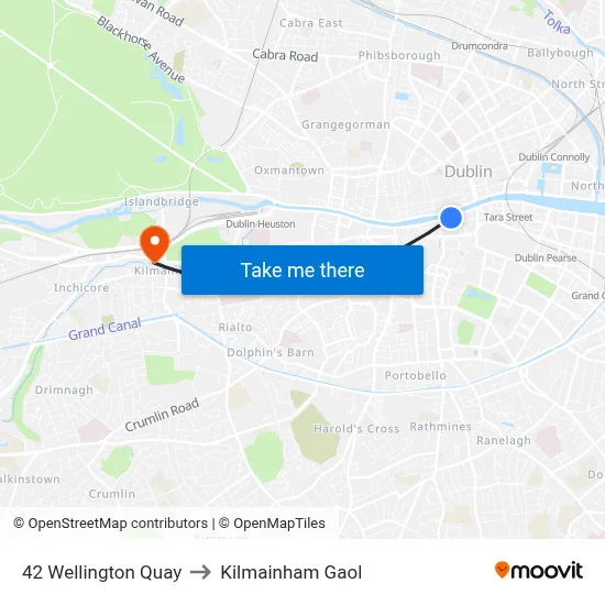 42 Wellington Quay to Kilmainham Gaol map