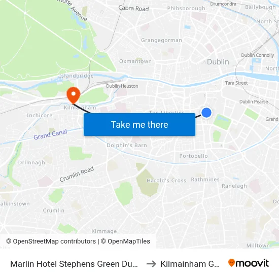 Marlin Hotel Stephens Green Dublin to Kilmainham Gaol map
