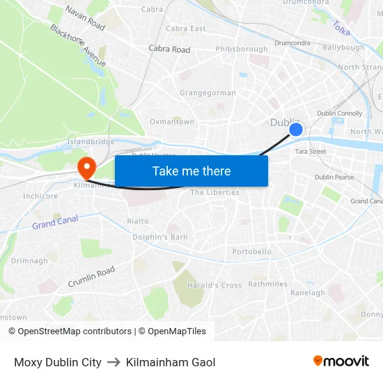 Moxy Dublin City to Kilmainham Gaol map
