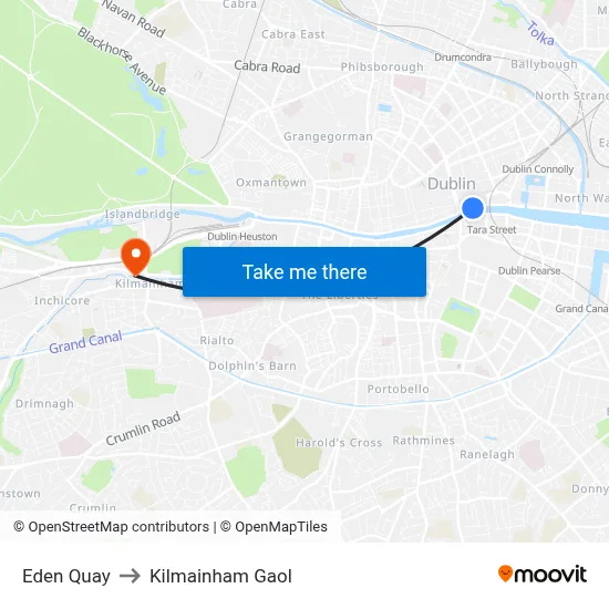Eden Quay to Kilmainham Gaol map