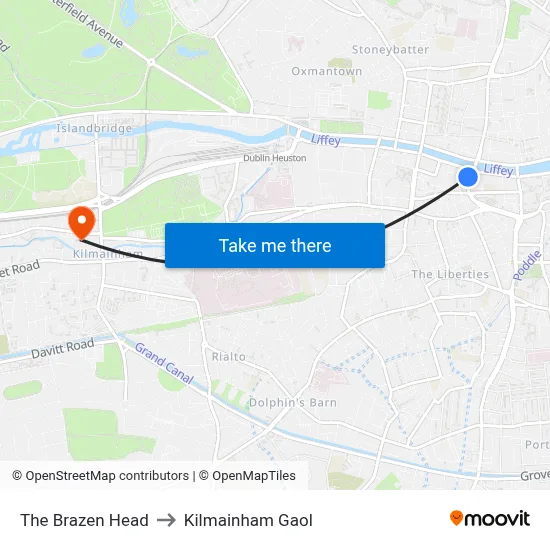 The Brazen Head to Kilmainham Gaol map