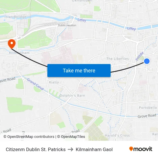 Citizenm Dublin St. Patricks to Kilmainham Gaol map