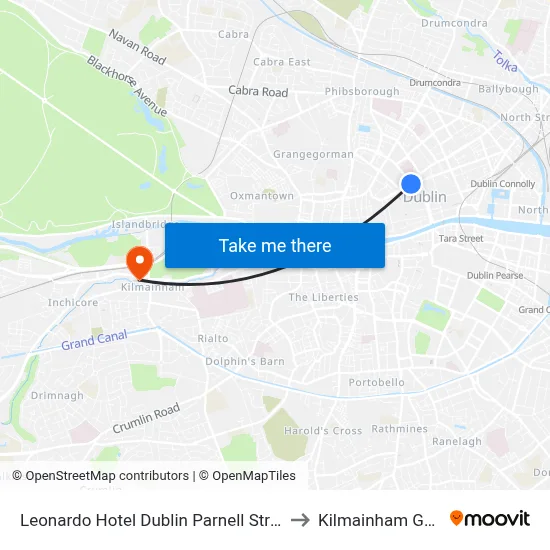 Leonardo Hotel Dublin Parnell Street to Kilmainham Gaol map