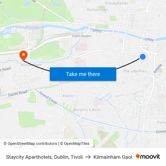 Staycity Aparthotels, Dublin, Tivoli to Kilmainham Gaol map