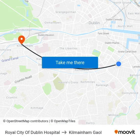 Royal City Of Dublin Hospital to Kilmainham Gaol map