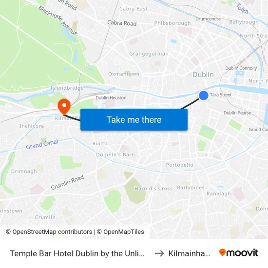 Temple Bar Hotel Dublin by the Unlimited Collection to Kilmainham Gaol map
