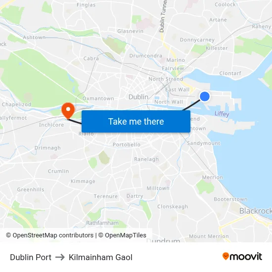Dublin Port to Kilmainham Gaol map