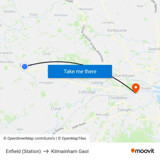 Enfield (Station) to Kilmainham Gaol map
