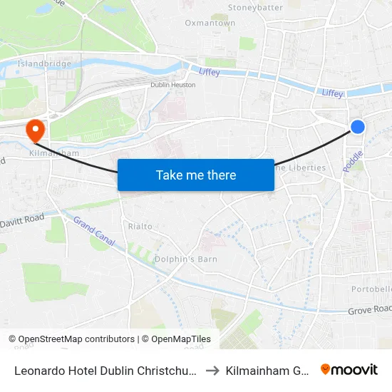 Leonardo Hotel Dublin Christchurch to Kilmainham Gaol map