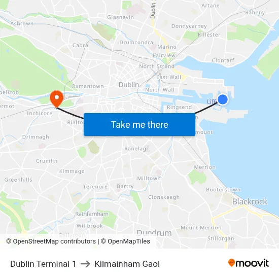 Dublin Terminal 1 to Kilmainham Gaol map