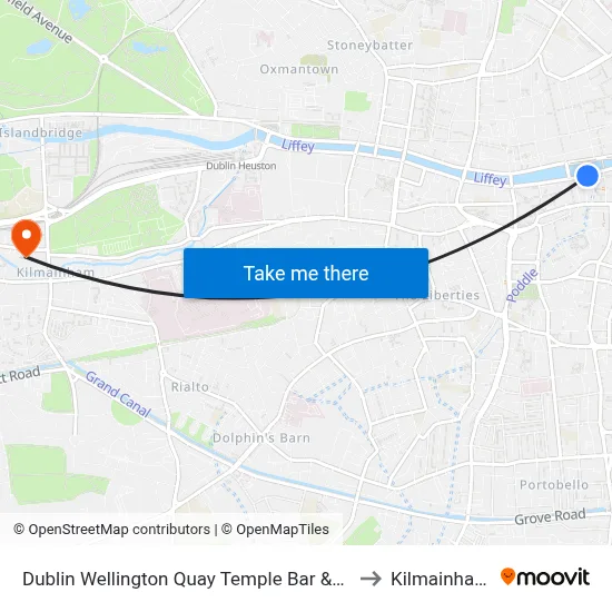 Dublin Wellington Quay Temple Bar &amp; Dublin Castle to Kilmainham Gaol map