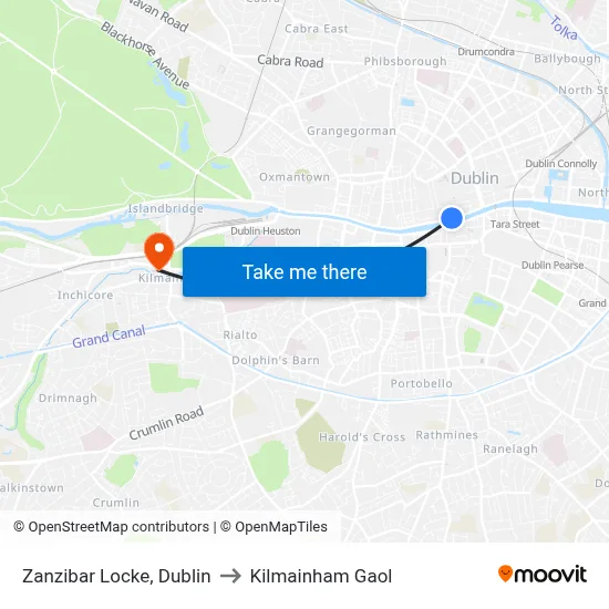 Zanzibar Locke, Dublin to Kilmainham Gaol map