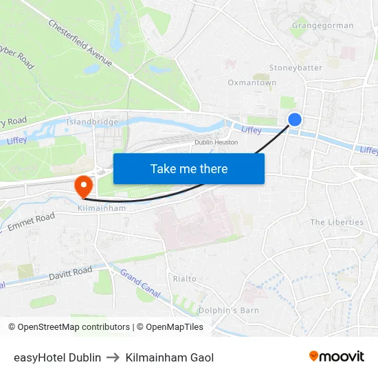 easyHotel Dublin to Kilmainham Gaol map
