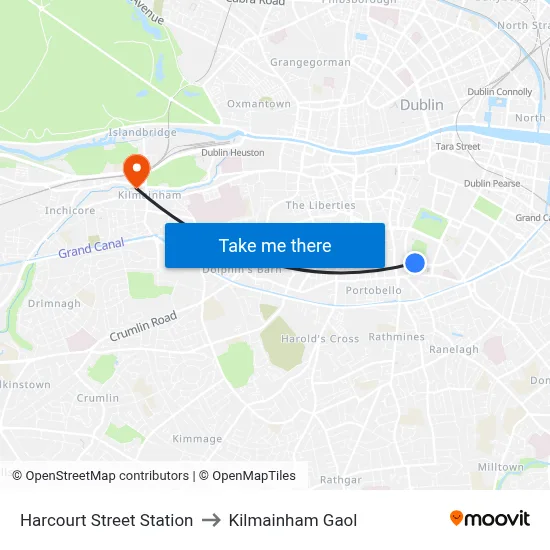 Harcourt Street Station to Kilmainham Gaol map
