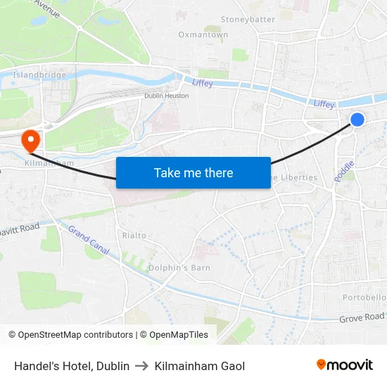 Handel's Hotel, Dublin to Kilmainham Gaol map