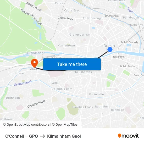 O'Connell – GPO to Kilmainham Gaol map