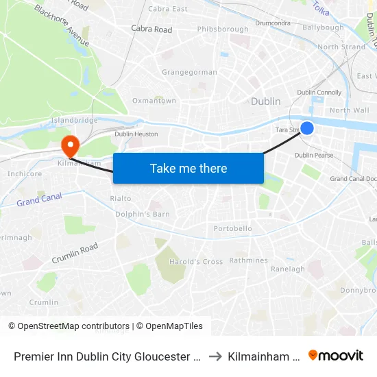 Premier Inn Dublin City Gloucester St South to Kilmainham Gaol map