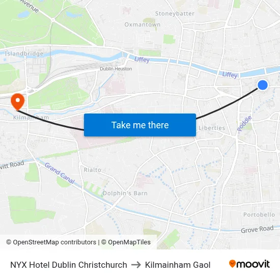 NYX Hotel Dublin Christchurch to Kilmainham Gaol map